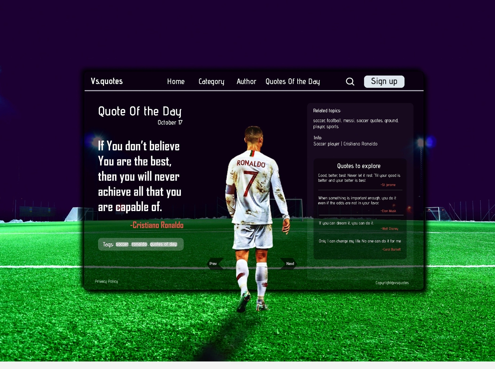 Simple UI of Quotes Website design illustration quotes quotes website ronaldo soccer soccer website ui ux website