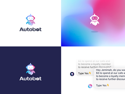 Autobot app app ui bot branding chat customer facebook help icon identity illustration logo messenger