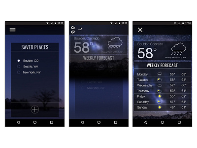 Weather App Screens animated app branding design digital flat mobile motion design typography ui ux vector