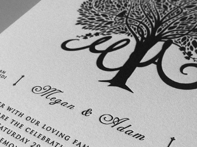 Wedding Invitations for my gorgeous friends Megan & Adam design illustration invites letterpress logo marriage tree. wedding