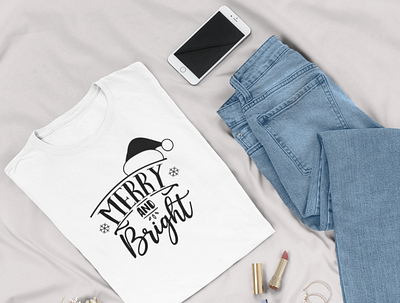 Merry and Bright T shirt design t shirt mockup free