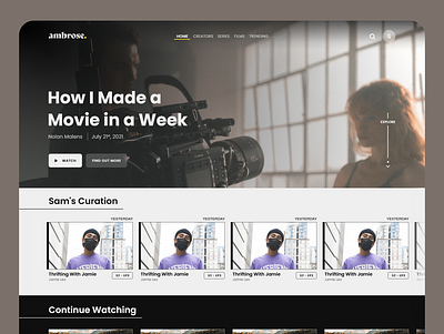 Ambrose - Home Page for Web home page hulu landing netflix streaming thumbnails ui ux watermark web design