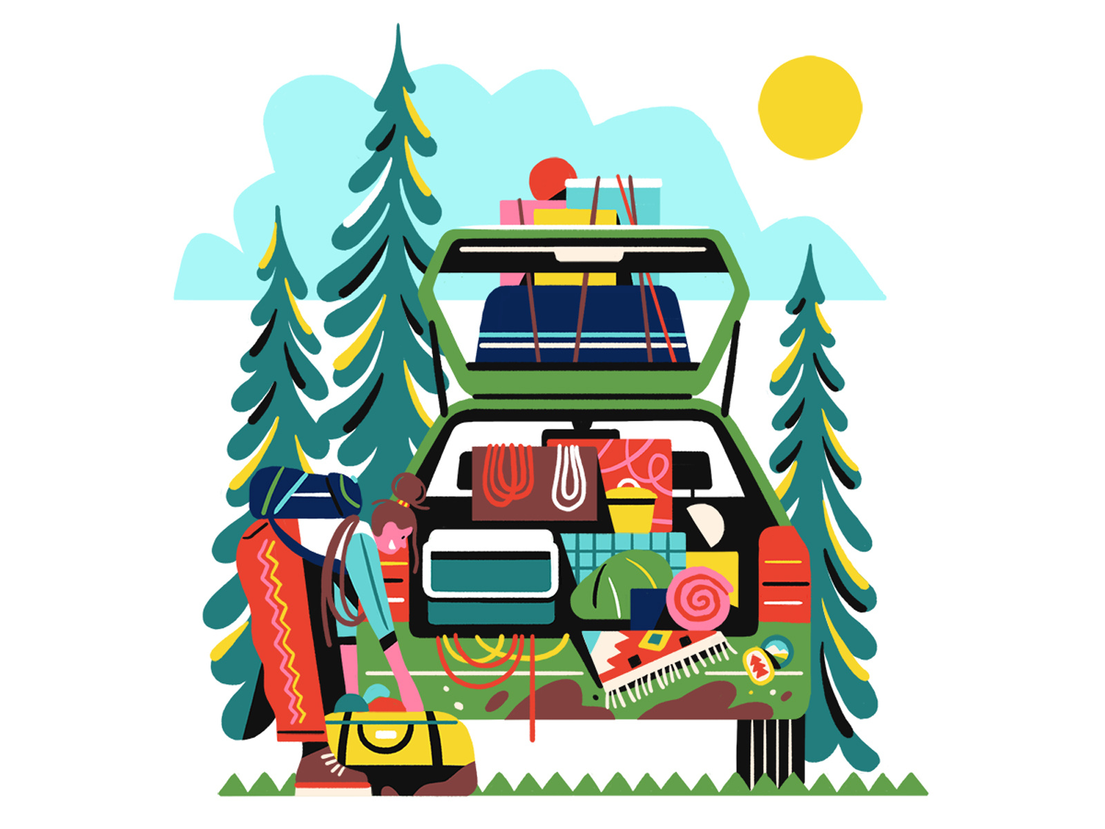 VOX x BradCuzen artwork design editorial illustration flat graphic illustration nature people plants simple spot illustration texture vanlife