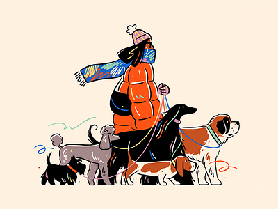 Happy International Women's Day design dogs editorial illustration flat graphic icon illustration nature people pooch simple vector walking winter
