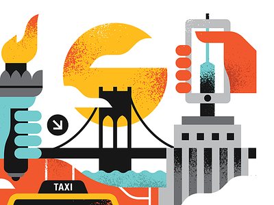 NYC brooklynbridge design empirestatebuilding illustration newyork statueofliberty sun taxi texture vector