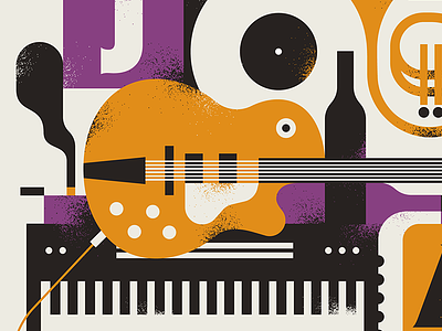 Jazz Poster design frenchhorn guitar illustration instrument jazz music piano poster texture type vector