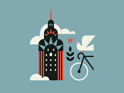 Bike & Bird bike bird chrystler building cloud hope icon illustration logo new york nyc simple vector