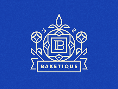 Baketique Crest badge crest flower linear logo mark portugal scroll vector