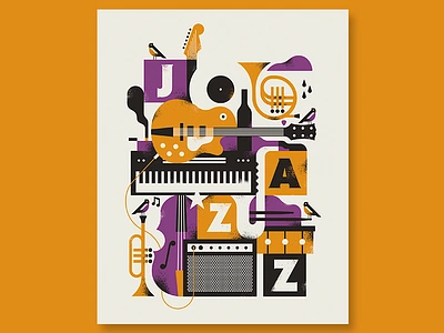 Jazz Poster design guitar illustration instruments jazz poster texture type vector