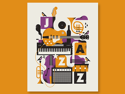 Jazz Poster design guitar illustration instruments jazz poster texture type vector