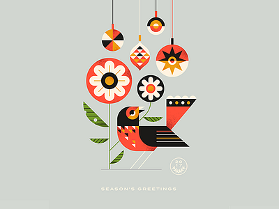 Season's Greetings baubles bird christmas decoration flowers greetings illustration season texture type vector