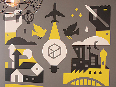 BigBox X Skyline Coffee Mural building bulb design hand handpainted idea illustration mural plane