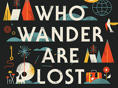 Not All Who Wander flat icon illustration nature quote skull texture travel type typography