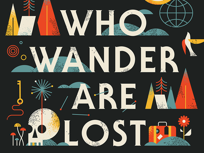 Not All Who Wander flat icon illustration nature quote skull texture travel type typography