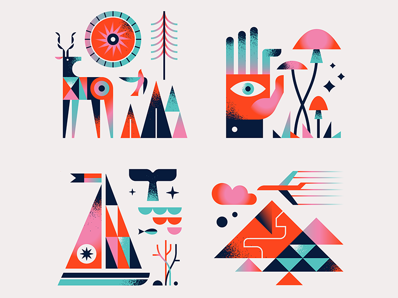 Habitat Icons wild texture simple nature mushroom mountains illustration iconography icon hand flat deer