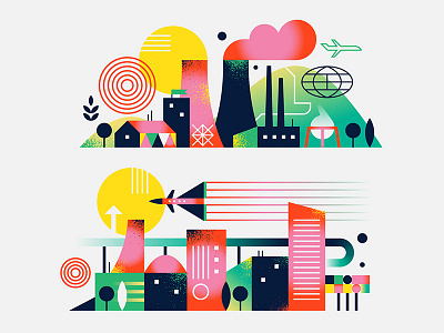 Landscapes buildings flat icon iconography illustration nature simple space technology texture travel