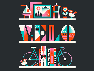 Velo Shelves bike bookshelf colour cycling decor gradient gradient icon iconography illustration nature shelves simple typography vector velo vibrant