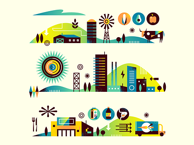 Food Scenes building city design farm flat food graphic icon iconography illustration landscape nature process simple sketch texture vector