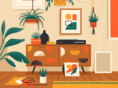 Mid-century Inspired 🌿 design editorial illustration flat furniture illustration mid-century mid-century modern nature room simple texture vector vintage