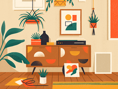 Mid-century Inspired 🌿 design editorial illustration flat furniture illustration mid century mid century modern nature room simple texture vector vintage