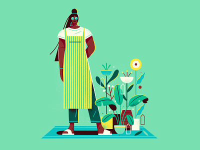 The Morning Trade apron character design flat flowers girl graphic illustration market nature plants simple texture vector woman