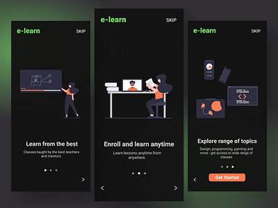 Online Learning Platform- Onboarding dark theme design ui ux