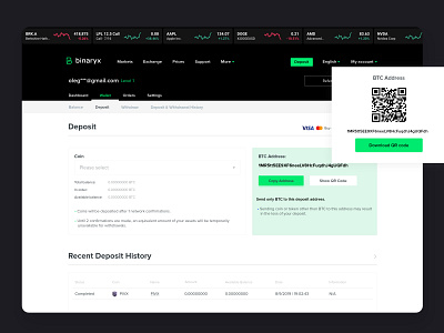 Cryptocurrency deposit page btc crypto cryptocurrency dark ui deposit eth exhange krs krsdesign money ui uidesign ux wallet