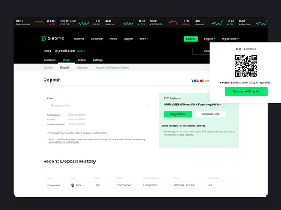 Cryptocurrency deposit page