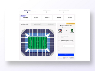 Seat selection for ticketing system adobe xd blue breadcrumb checkout football football club funnel krs krsdesign levski material ui seats sports design stadium ui uidesign ux