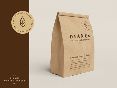 Dianus | Paper bag packaging bakery brand brand identity branding confectionery design lockup logo logo design logo mark mark package package mockup photoshop synezis typography vector visual identity