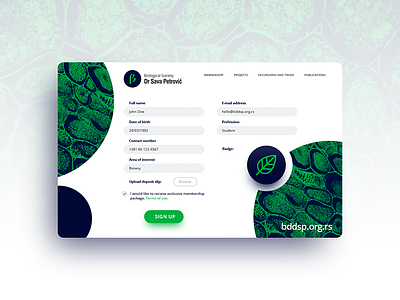 BDDSP 🌿 | Sign up form biology branding form green logo nature sign up synezis ui ux visual identity β