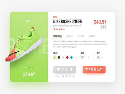Nike Product Page clean color flat green minimal minimalism nike orange ui ux web white