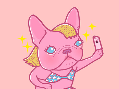 The Selfie Queen Frenchie animal bikini dog drawing french bulldog frenchie illustration pet pink selfie