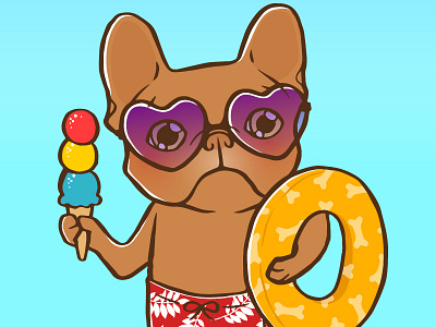 Frenchie at the beach in Summer beach cute dog french bulldog frenchie ice cream illustration love pet summer swimming vacation