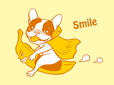 Fun ride with Frenchie Banana Rider art banana cute dog drawing french bulldog frenchie fun happy illustration laugh smile