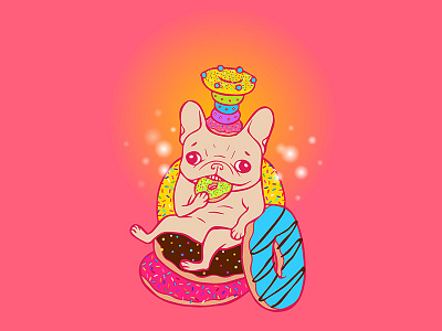The King Of Doughnuts confectionery dessert dog donuts doughnuts drawing dream fantasy food french bulldog frenchie illustration