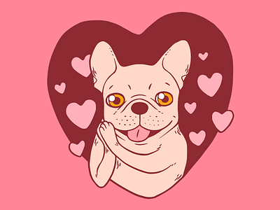 French Bulldog Sharing Love and Passion with All Her Heart cute dog drawing french bulldog frenchie heart illustration love mothers day pet puppy valentines day
