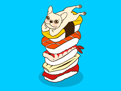 It is Japanese sushi night for the cute French Bulldog animal cute dog drawing eat french bulldog frenchie fun illustration japanese sushi pet puppy