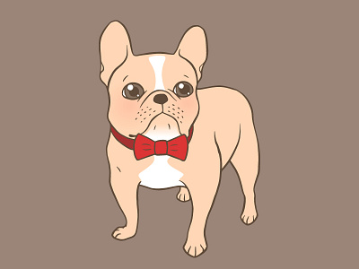 Cute Light fawn French Bulldog with a red bow tie