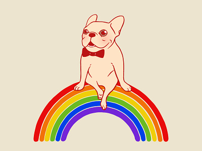 Frenchie celebrates Gay Pride Month on an LGBTQ rainbow