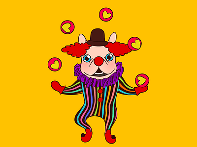 Clown Dog Frenchie entertains you with his love clown dog cute dog french bulldog frenchie fun illustration juggling balls love performer pet puppy