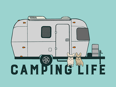 Happy camping life with cute Frenchies adventure camping trailer cute dog drawing french bulldog frenchie frenchie lover illustration outdoor life road trip travel