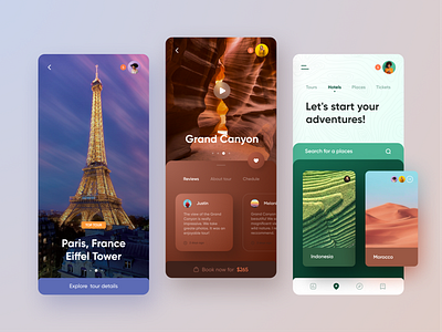 Trava - travel app airbnb android app app design booking brown carousel figma gps green hotels ios mobile ticket tour travel ui ux violet web