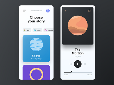 Libra - audiobooks app android app audiobook blue books clear color dark ui figma illustration ios listen minimal music pastel player podcast ui ux web