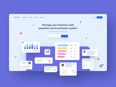 Commy - communication system for business analytics business calendar company dashboad deals employee erp form interface managment platform saas saas website sales shedule soft task web