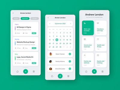 Eddier - personal organizer for everyday shedule android app app design calendar chart dashboad figma green ios minimal notification organizer planning shedule task app task manager tasks timeline ui ux