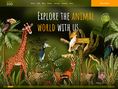 Daily UI 003 (Zoo landing page) animal daily ui dailyui forest green interactive jungle landing life orange page site ui web wild zoo