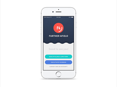 Further Afield - Log in Screen app branding ui ux