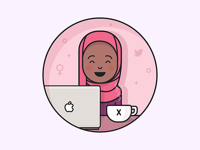 Happy Blogger blogger hijab illustration macbook pink profile pic vector woman