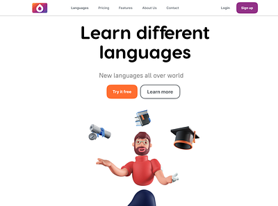 Learning languages Landing page 3d animation app branding crypto dashborad design graphic design illustration language learning logo motion graphics ui